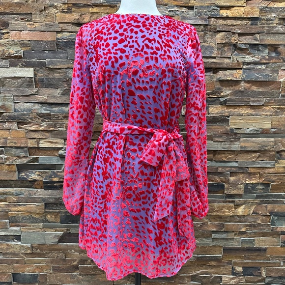 House of Harlow 1960 x REVOLVE Shawna Dress Size SM Cobalt Blue and Red Velvet - Picture 12 of 16